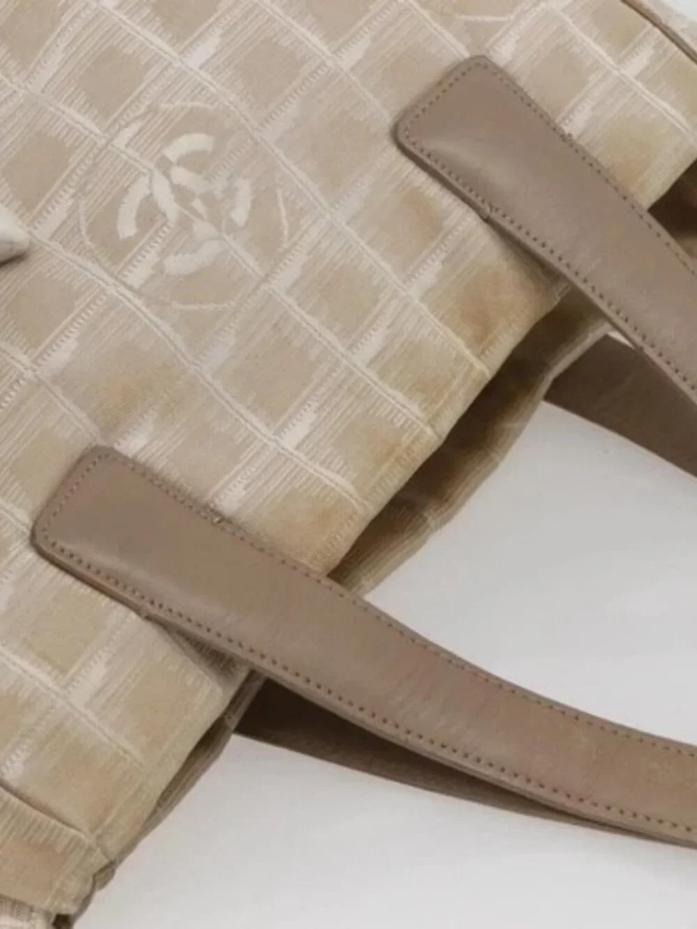 CHANEL New Travel Line Tote Bag Beige Gold CC Auth 145082